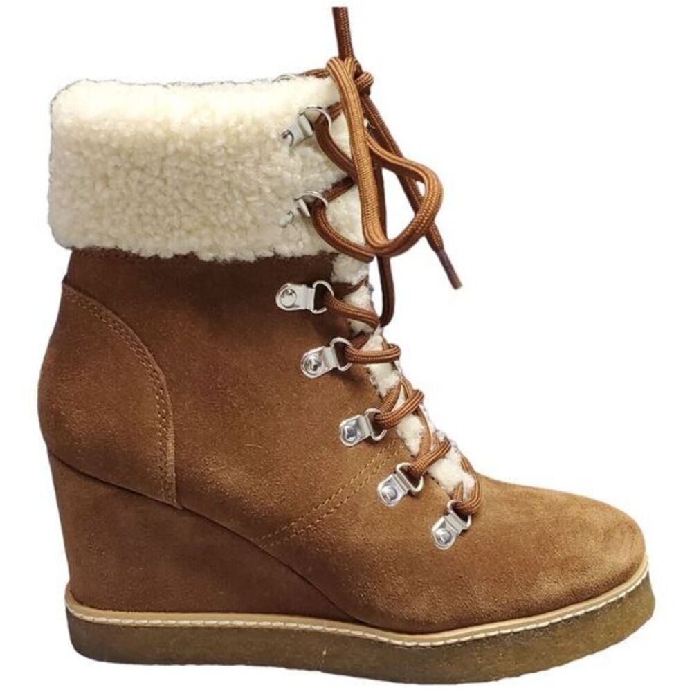 Steve Madden Marcel Wedge Snow Boots Women 6M Brown Suede Faux Fur Trim MARC20S1